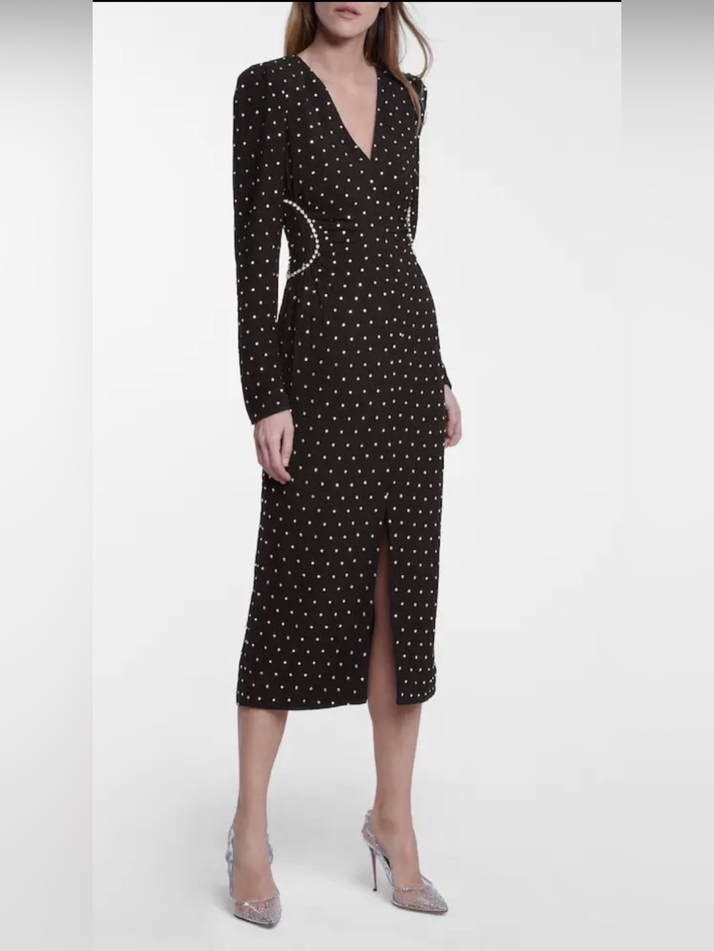 Self-Portrait Black Midi Dress with Crystal Embellishments Showing Size 4